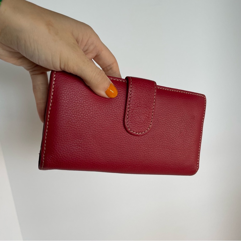 Vintage Red Long Folding Wallet Leather